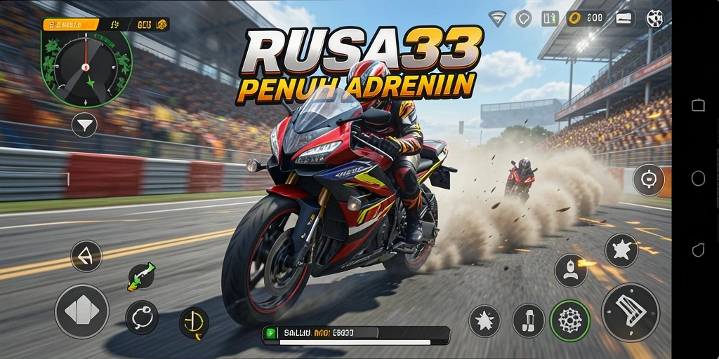 Screenshot gameplay RUSA33 dengan tampilan balapan motor yang seru.